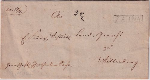 Preussen - Zahna Ra1 Dienstbriefhülle n. Wittenberg ca. 1825