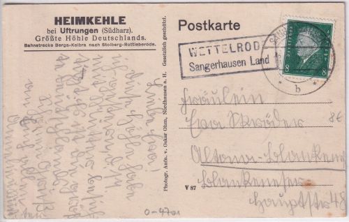 DR - Wettelrode Sangerhausen Land Landpost-Ra2 Karte n. Altona 1930