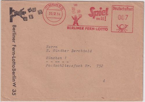 Berlin - Berlin W35 7 Pfg. AFS "Berliner Fern-Lotto" illustr. Drucksache 1954