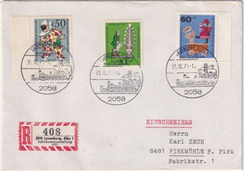 BRD - Lauenburg 25 J. Briefmarkenfreunde Sonder-R-Zettel Einschreibebrief 1971