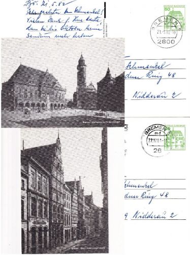 BRD - 2x50 Pfg. B&S Privatganzsache Alte Ansichten Bremen 22.12.81/21.5.82