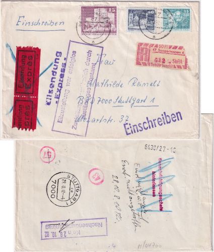 DDR - 50 Pfg. SbPA + Aufbau Eil-Einschreibebrief >20g Sangershausen 1972