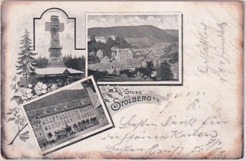 Sachsen - Stollberg a/Harz Hotel Kanzler etc. sw-Mehrbild-AK gelaufen 1902