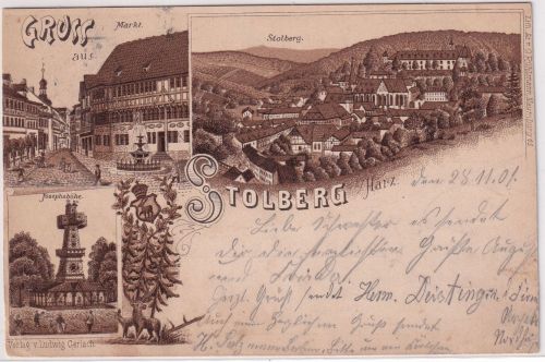 Sachsen - Stollberg a/Harz Marktplatz etc. sw-Mehrbild-AK gelaufen 1901