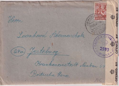 All.Bes. - Memleben ü. Rossleben Poststelle I Zensurbrief n. Jesteburg 13.12.47