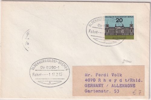 BRD - Oldenburg Bremen Überlandpost Üp B290-1 Fahrt 1 Drucksache 15.2.65