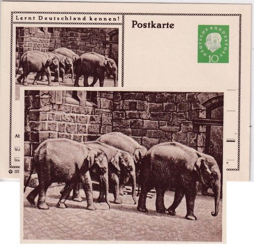 BRD - 10 Pfg. Heuss Medaillon Bildganzsache Zoo Hannover Elephanten ungebraucht