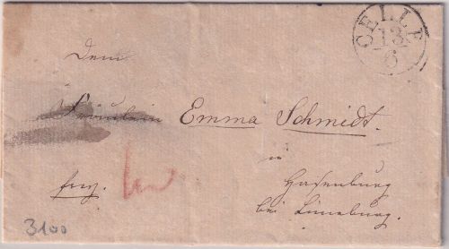 Hannover - Celle 13/6 Fingerhut-K1 Damenbriefchen n. Hasenburg b. Lüneburg 1838