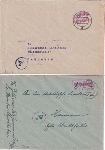 All.Bes. - Elze 9.8./19.8.45 Ra1+L2 Gebühr bezahlt 2 Briefe n. Hannover
