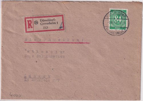 All.Bes. - Düsseldorf-Gerresheim 1.11.47 Einschreibebrief n. Lübeck