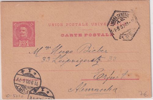 Portugal - 25 R. Ganzsache Lissabon - Erfurt 1900