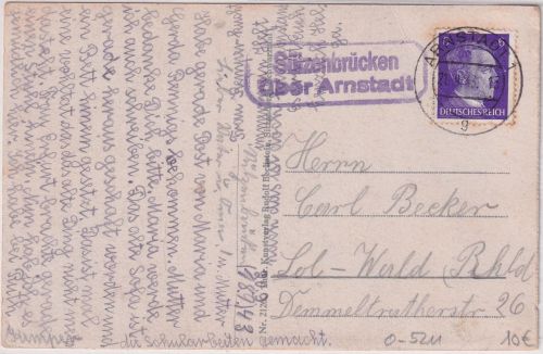 DR - Sülzenbrücken ü. Arnstadt Landpost-Ra2 Karte n. Solingen-Wald 1943