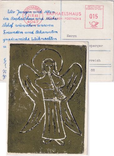 BRD - Dormagen 21.12.63 15 Pfg. AFS "Raphaelhaus" Karte n. ÖSTERREICH Anschrift!