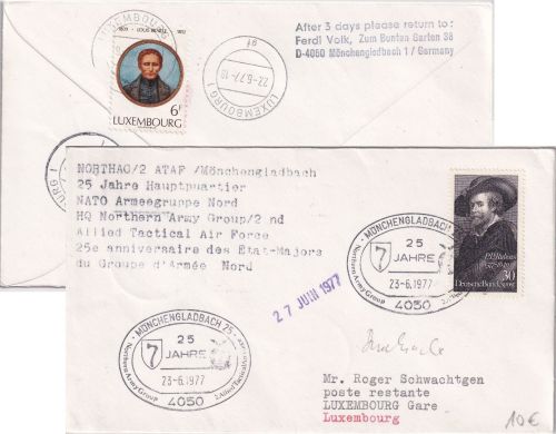 BRD - Mönchengladbach 23.6.77 SST 25 Jahre NORTHAG Karte n. LUXEMBURG