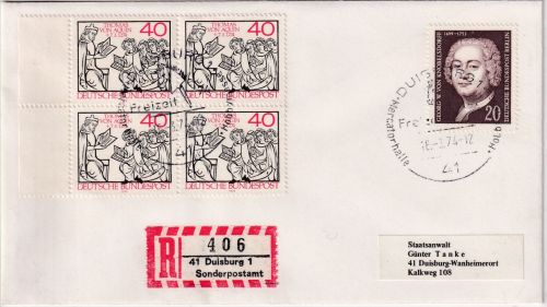 BRD - Duisburg Freizeit'74 Mercatorhalle Hobbymesse Einschreibebrief 16.3.74