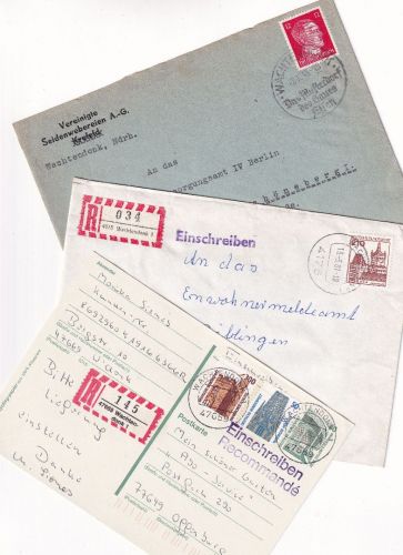DR/BRD - Wachtendonk Brief/Einschreibekarte/Einschreibebrief 1943/1996