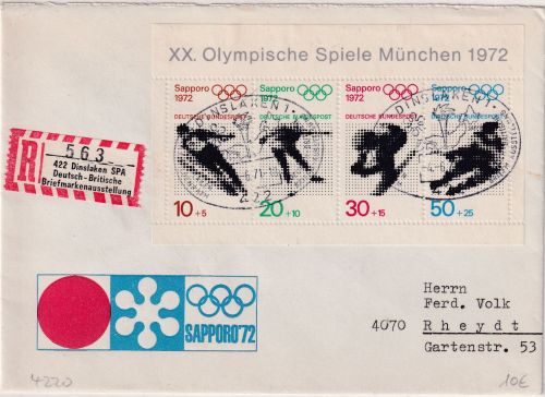 BRD - Dinslaken 1971 Dt.-Brit. Briefmarkenausstellung Einschreibebrief n. Rheydt