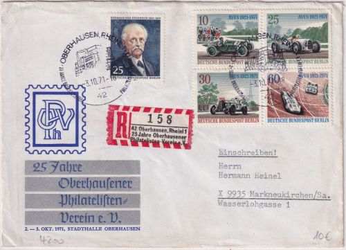 BRD - Oberhausen 1971 25 J Philatelisten-Verein Einschreibebrief Sonder-R-Zettel