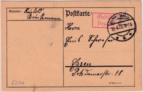 DR-Infla - Gummersbach 20.9.23 Ra1 Gebühr bezahlt Karte Klein-Bernberg - Essen