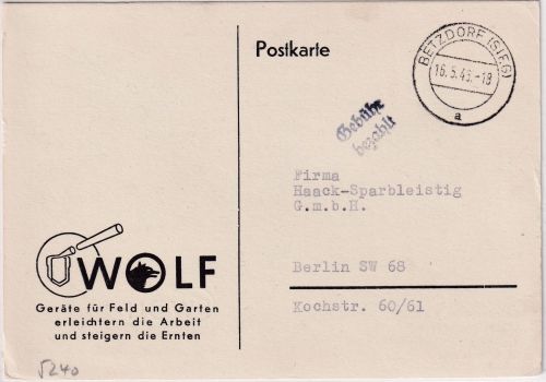 All.Bes. - Betzdorf (Sieg) 16.5.48 L2 Gebühr bezahlt Karte n. Berlin