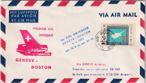 Zypern - 100 M. FIS-Kongress Lupobrief/SWISSAIR Erstflug Zuleitungspost 1973