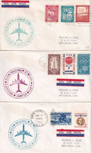 USA - SWISSAIR DC8 Nordatlantik Erstflug 30.5.1960 3 Belege
