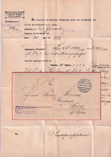 DR - Gemünd (Eifel) 1913 Frei d. Ablösung (Amtsgericht) Dienstbrief n. Brühl