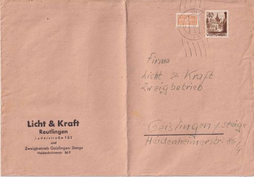 FZ/Württ. - 40 Pfg. 3. Ausgabe + WoBa Reutlingen - Geislingen 21.12.49
