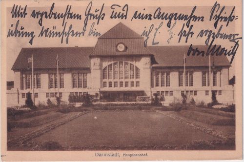 Hessen - Darmstadt Hauptbahnhof sw-AK gelaufen 1914