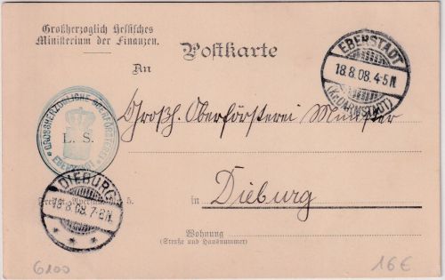 DR - Eberstadt 1908 Frei lt. SAvers No.5 (Oberförsterei) Karte n. Dieburg