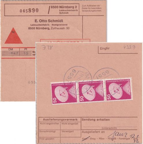 BRD - 3x50 Pfg. I&T Zustellgebühr/NN-Paket Nürnberg 2 - Jeckenbach 1976