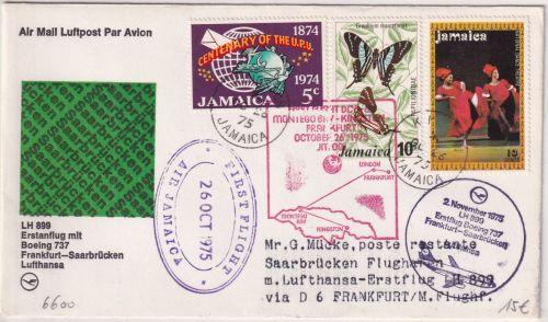Jamaica - Lufthansa/Air Jamaica Kombi-Erstflug Zuleitungspost 1975