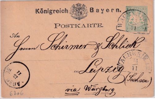 Bayern - 2 Kr. Wappen Ganzsache HKS Wachenheim 14/11 n. Leipzig 1875