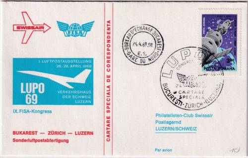 Rumänien - SWISSAIR Sonderluftpost Bukarest/Luzern Schmuckkuvert 24.4.69