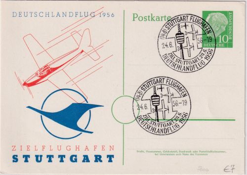 BRD - Stuttgart 1956 Deutschlandflug 10 Heuss Privatganzsache + SST
