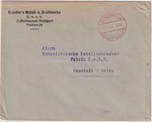 DR - Zuffenhausen Gebühr bezahlt 5 Pf. 10.5.30 roter Tagesstempel Drucksache