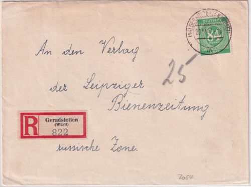 All.Bes. - (14) Geradstetten (Württ.) Einschreibebrief n. Leipzig 20.11.47