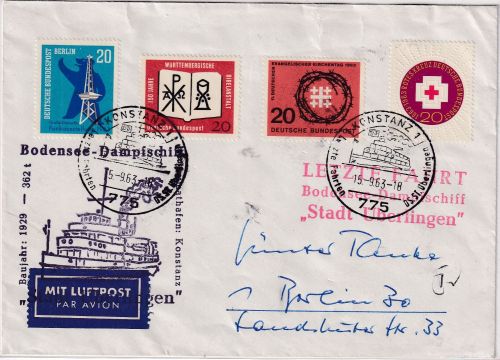 BRD - Konstanz 15.9.63 "Letzte Fahrt Bodensee-Dampfschiff Stadt Überlingen"