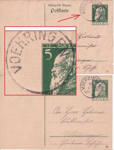 Bayern - Voehringen (17.9.1912) K1/fehlende Datum-Zeitgruppe 5 Pfg. Ganzsache