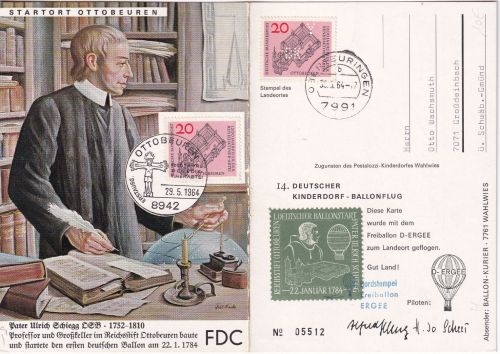 BRD - Ottobeuren 1964 Klappkarte 14. Dt. Kinderdorf-Ballonflug m. Vignette/ESST