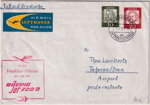 BRD - 10+20 Pfg. Bed. Deutsche Luftpost-Drucksache i.d. IRAN München 1961