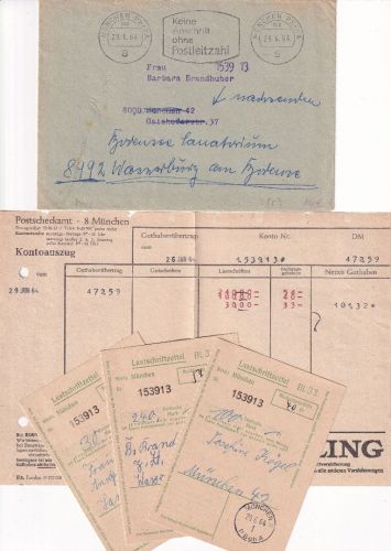 BRD - München PSchA 1964 Postscheckbrief m. Inhalt - Nachsendung