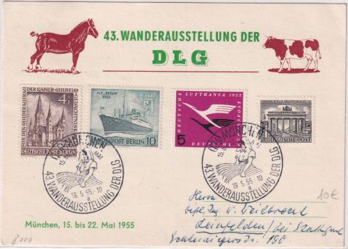 BRD - München 43. Wanderausstellung DLG Sonderkarte + SST München 19.5.55
