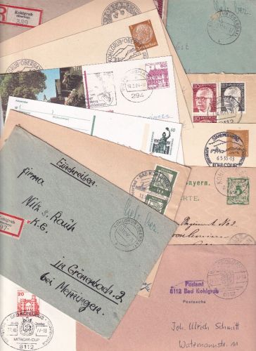 Bayern/BRD - Kohlgrub 1900/1984 13 Belege Gebühr bezahlt, Einschreibebriefe etc.