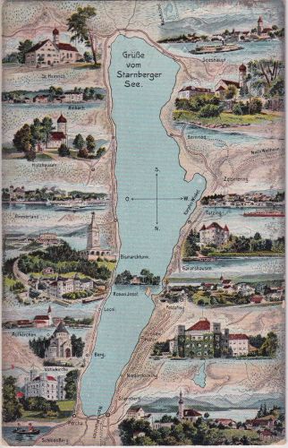 Bayern - Starnberger See u. umliegende Orte farb. AK ungelaufen ca. 1910