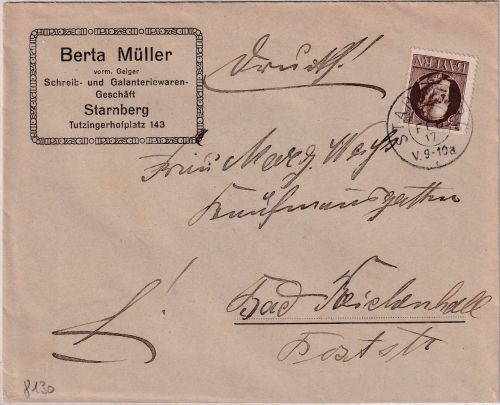 Bayern - 3 Pfg. Ludwig Firmendrucksache Starnberg - Bad Reichenhall 1917