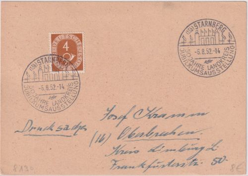 BRD - Starnberg 50 J. Landkreis SST Drucksache n. Oberbuchen 6.8.52