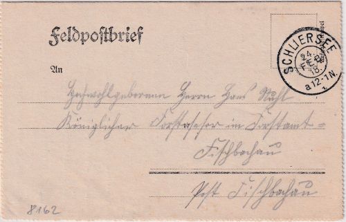 Bayern - Schliersee 1918 Feldpost-Kartenbrief n. Fischbachau