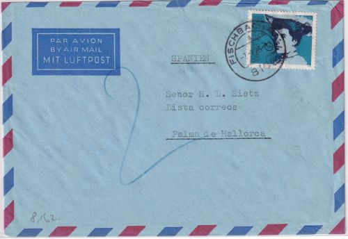 BRD - 70 Pfg. Bed. Frauen Luftpostbrief n. SPANIEN Fischbachau - Palma 1075