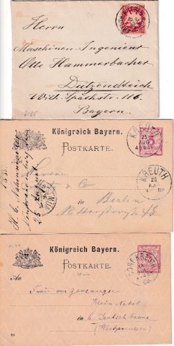 Bayern - Kreuth, Dorf Kreuth, Kreuth (Wildbad) 3xK1 - 3 Belege aus 1883/1896